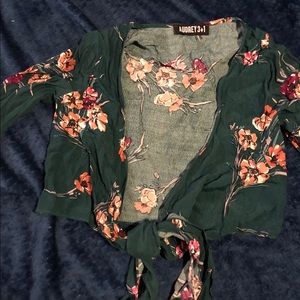Dark green floral tie front top